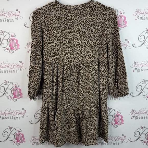 Zara dress, ruffle, tiered, flowers, balloon sleeve, Black and Cream Floral - Picture 2 of 13